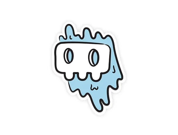 Ghost Boy: a melting light-blue ghost with a square skull face and two oval eyes.