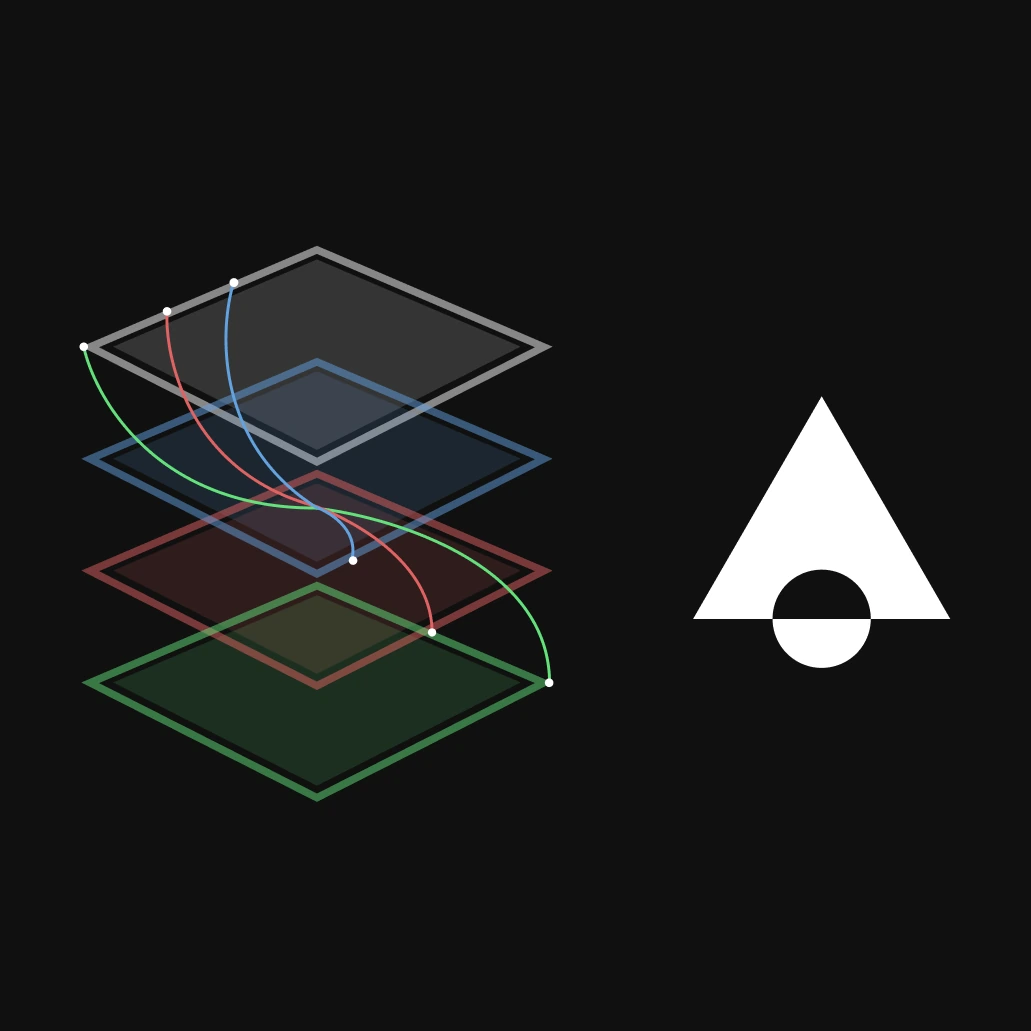 Pathfinder’s four stacked planes of agency in grey, blue, red, and green, threaded by curved paths, beside the Pathfinder mark.